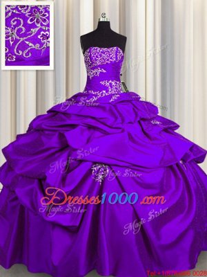 Noble Taffeta Sleeveless Floor Length 15th Birthday Dress and Beading and Appliques
