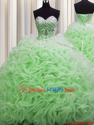 Beauteous Rolling Flowers Brush Train Sweetheart Neckline Beading and Pick Ups Quinceanera Gowns Sleeveless Lace Up