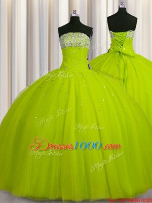 Big Puffy Sleeveless Beading and Sequins Lace Up 15 Quinceanera Dress
