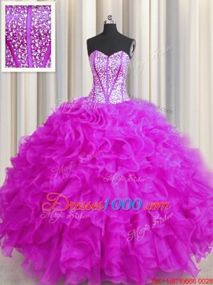 Sleeveless Beading and Ruffles and Ruffled Layers Lace Up Quinceanera Gowns