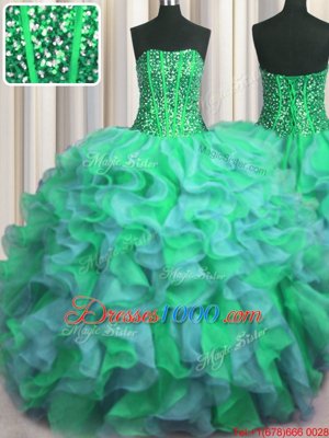 Exquisite Scoop Sleeveless Tulle Floor Length Lace Up Quinceanera Gown in Royal Blue for with Beading