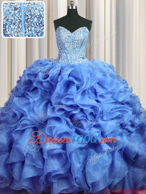 Beautiful Sleeveless Lace Up Floor Length Beading and Ruffles Sweet 16 Dress