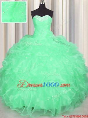 Graceful Sleeveless Lace Up Floor Length Beading and Ruffles Quinceanera Gown