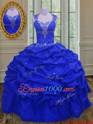 Pick Ups Straps Sleeveless Lace Up 15 Quinceanera Dress Royal Blue Taffeta