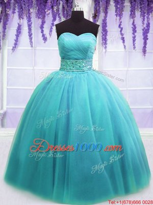 Sweetheart Sleeveless Lace Up Sweet 16 Dress Blue Tulle