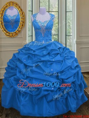 Ideal Straps Straps Taffeta Sleeveless Floor Length Quince Ball Gowns and Beading and Pick Ups