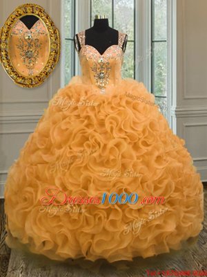 Clearance Orange Vestidos de Quinceanera Military Ball and Sweet 16 and Quinceanera and For with Beading and Ruffles Sweetheart Sleeveless Zipper