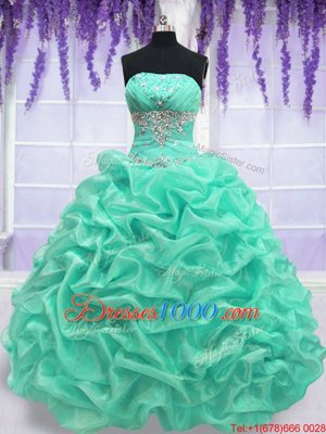 Lovely Turquoise Lace Up Quinceanera Gown Beading Sleeveless Floor Length