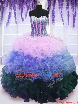 Romantic Sleeveless Organza Floor Length Lace Up Quinceanera Gown in Multi-color for with Beading and Ruffles and Ruffled Layers
