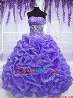 New Arrival Lavender Ball Gowns Beading Quinceanera Dress Lace Up Organza Sleeveless Floor Length