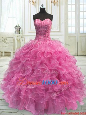 Sleeveless Lace Up Floor Length Beading and Ruffles Sweet 16 Dresses