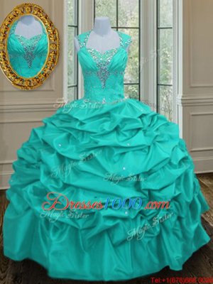 Sweet Aqua Blue Vestidos de Quinceanera Military Ball and Sweet 16 and Quinceanera and For with Beading and Pick Ups Straps Sleeveless Lace Up