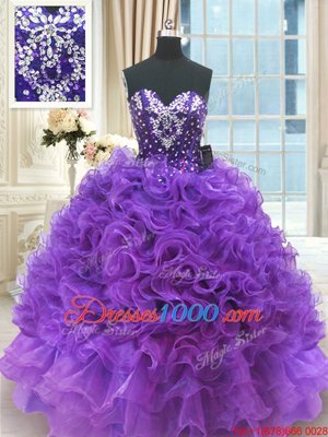 Glorious Organza Sleeveless Floor Length Sweet 16 Quinceanera Dress and Beading and Ruffles
