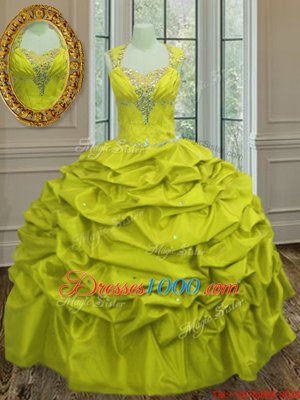 Straps Straps Yellow Green Sleeveless Beading and Pick Ups Floor Length Quinceanera Dresses