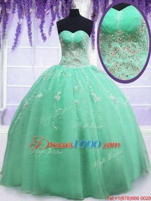 Suitable Apple Green Zipper Sweetheart Beading and Embroidery 15 Quinceanera Dress Organza Sleeveless