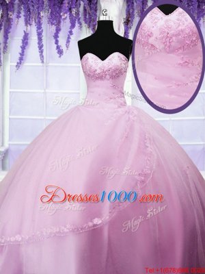 Ball Gowns Vestidos de Quinceanera Baby Pink Sweetheart Tulle Sleeveless Floor Length Lace Up