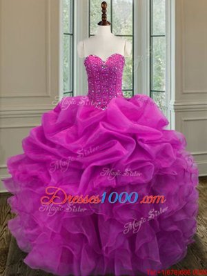 Floor Length Ball Gowns Sleeveless Fuchsia Ball Gown Prom Dress Lace Up
