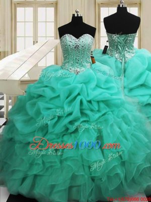 Sexy Apple Green Lace Up Sweetheart Beading and Pick Ups Quinceanera Dresses Organza Sleeveless