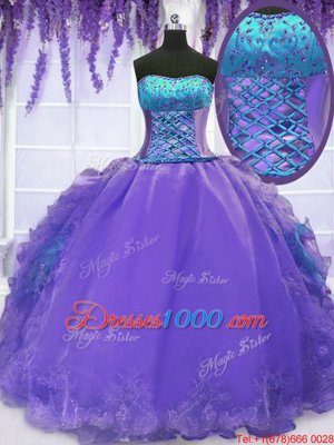 Floor Length Ball Gowns Sleeveless Lavender 15th Birthday Dress Lace Up