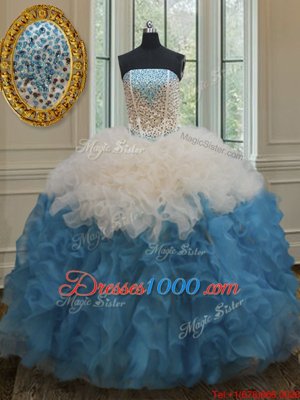 Free and Easy Sweetheart Sleeveless Organza Ball Gown Prom Dress Beading and Ruffles Lace Up