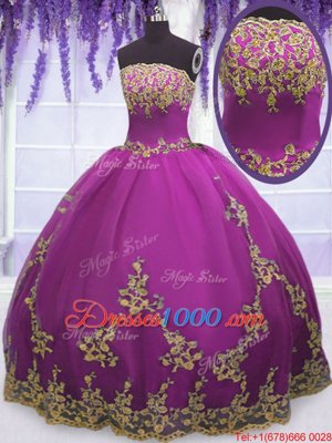 Glamorous Floor Length Fuchsia Sweet 16 Dresses Strapless Sleeveless Zipper