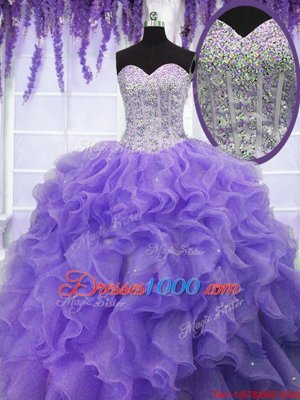 Dynamic Lavender Sweetheart Neckline Ruffles and Sequins Quinceanera Dresses Sleeveless Lace Up