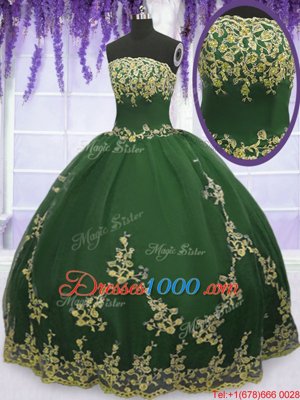 Sleeveless Zipper Floor Length Appliques Quinceanera Gowns