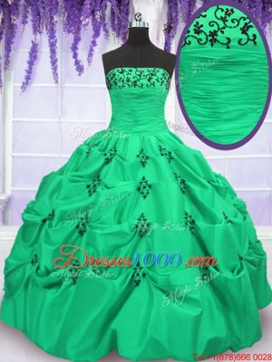 Adorable Taffeta Sleeveless Floor Length 15th Birthday Dress and Embroidery and Pick Ups