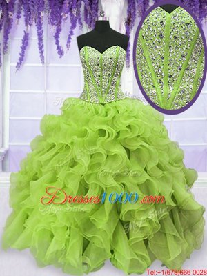Watermelon Red Lace Up Quinceanera Dress Embroidery and Ruffles Sleeveless Floor Length