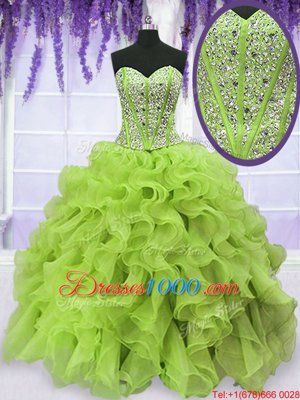 Four Piece Sweetheart Sleeveless Organza Vestidos de Quinceanera Ruffles and Sequins Lace Up