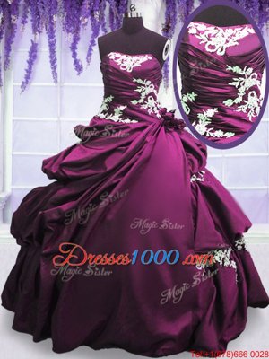 Pick Ups Floor Length Ball Gowns Sleeveless Purple Quinceanera Gown Lace Up