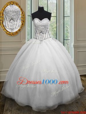 Pretty Beading Quinceanera Gown White Lace Up Sleeveless Floor Length