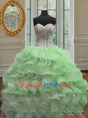Floor Length Hot Pink Quince Ball Gowns Organza Sleeveless Beading