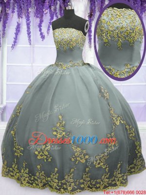 Traditional Appliques Sweet 16 Dresses Grey Zipper Sleeveless Floor Length