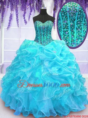Excellent Sleeveless Organza Floor Length Lace Up Quinceanera Dress in for with Beading and Ruffles