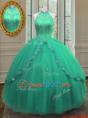Turquoise Sweetheart Lace Up Beading and Appliques Quinceanera Dresses Sleeveless