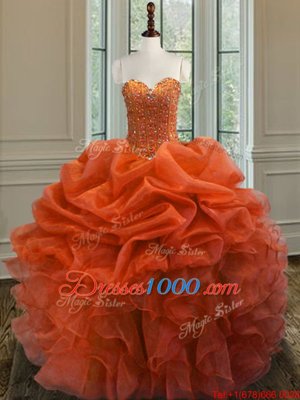 Flirting Orange Red Sleeveless Organza Lace Up Quinceanera Dresses for Military Ball and Sweet 16 and Quinceanera