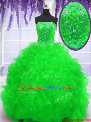 Cheap Sleeveless Organza With Brush Train Lace Up Vestidos de Quinceanera in for with Beading and Appliques and Ruffles