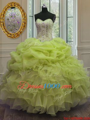 Yellow Green Sleeveless Beading and Pick Ups Floor Length Vestidos de Quinceanera
