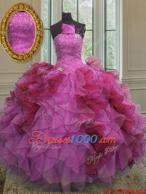 Affordable Multi-color Quinceanera Gown Military Ball and Sweet 16 and Quinceanera and For with Ruffles and Sequins Strapless Sleeveless Lace Up