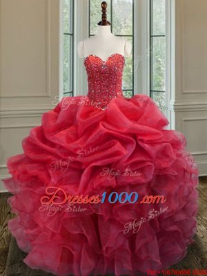 Sleeveless Lace Up Floor Length Beading and Ruffles 15th Birthday Dress