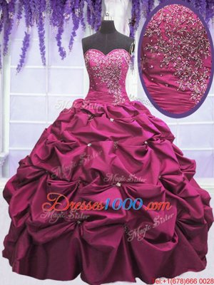 Superior Floor Length Fuchsia Vestidos de Quinceanera Taffeta Sleeveless Beading and Appliques and Pick Ups