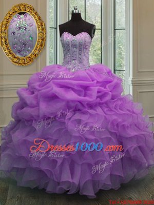 Suitable Sleeveless Lace Up Floor Length Beading and Ruffles Quinceanera Gowns