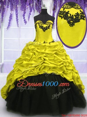 Fancy Taffeta Sleeveless With Train Vestidos de Quinceanera Sweep Train and Appliques and Pick Ups