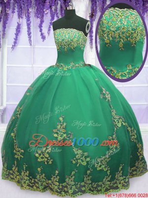 Glittering Strapless Sleeveless Zipper Sweet 16 Dresses Turquoise Tulle