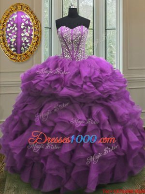 Sleeveless Lace Up Floor Length Beading and Ruffles Sweet 16 Dresses