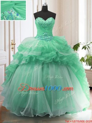With Train Ball Gowns Sleeveless Apple Green Ball Gown Prom Dress Sweep Train Lace Up