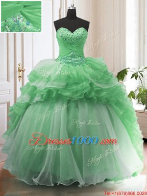 Discount Sleeveless Sweep Train Beading and Ruffled Layers Lace Up Sweet 16 Dresses