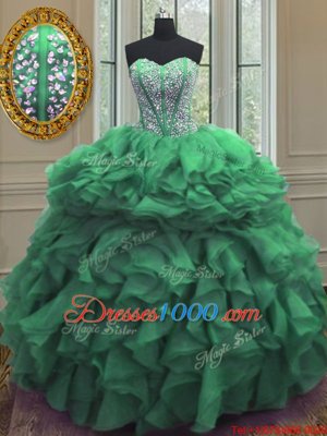 Eye-catching Floor Length Green Quince Ball Gowns Sweetheart Sleeveless Lace Up