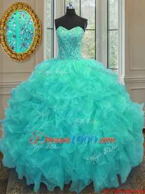 Floor Length Ball Gowns Sleeveless Aqua Blue 15 Quinceanera Dress Lace Up